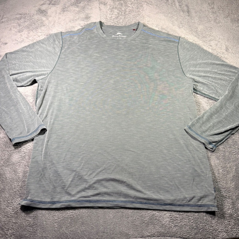 Tommy Bahama Mens XL Tencel Space Dye Long Sleeve Crewneck Shirt Sage Green